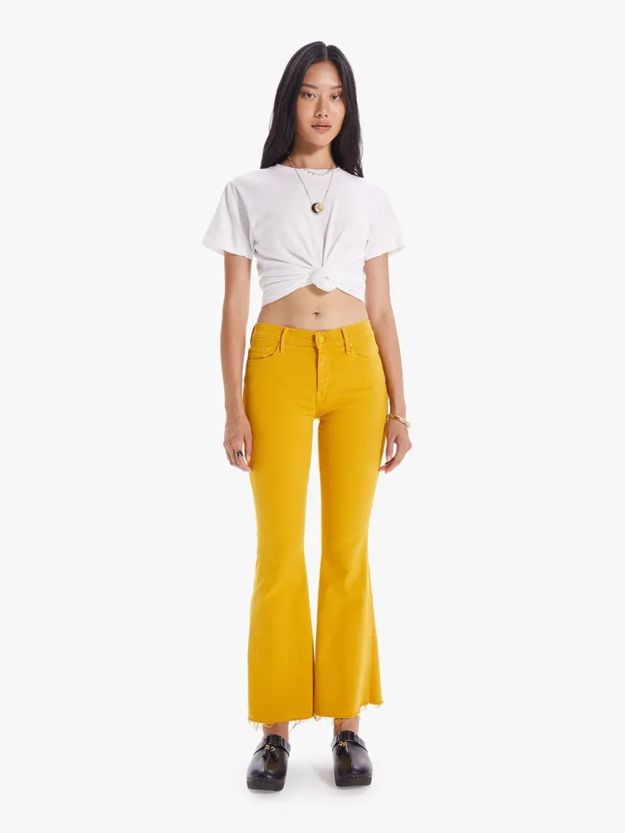 Women Flare Mother Denim The Weekender Fray Gold