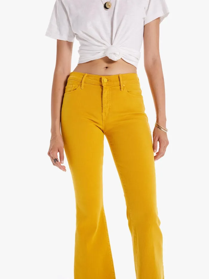 Women Flare Mother Denim The Weekender Fray Gold