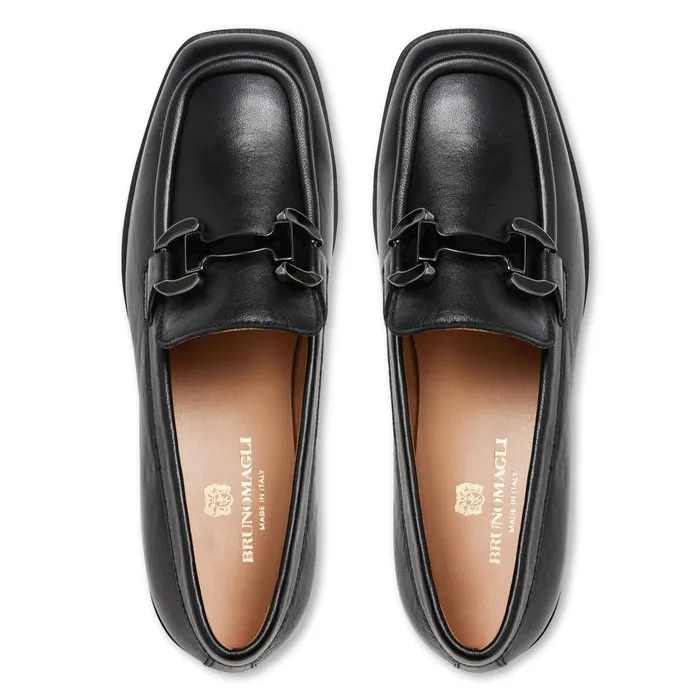 Women Flats and Loafers Bruno Magli Natalie Square Toe LoaferBlack Leather