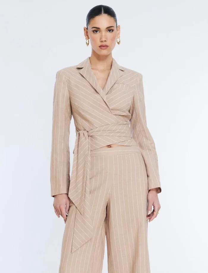 Women FrontTie Jacket Khakiwhite BCBG Suiting Women FrontTie Jacket Khakiwhite BCBG Suiting