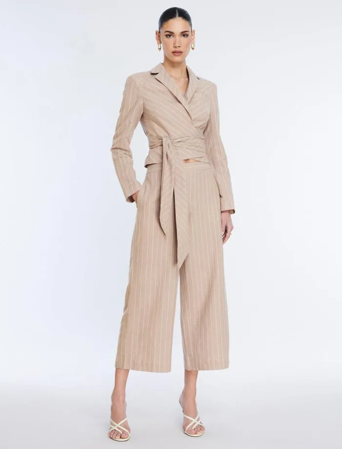 Women FrontTie Jacket Khakiwhite BCBG Suiting Women FrontTie Jacket Khakiwhite BCBG Suiting