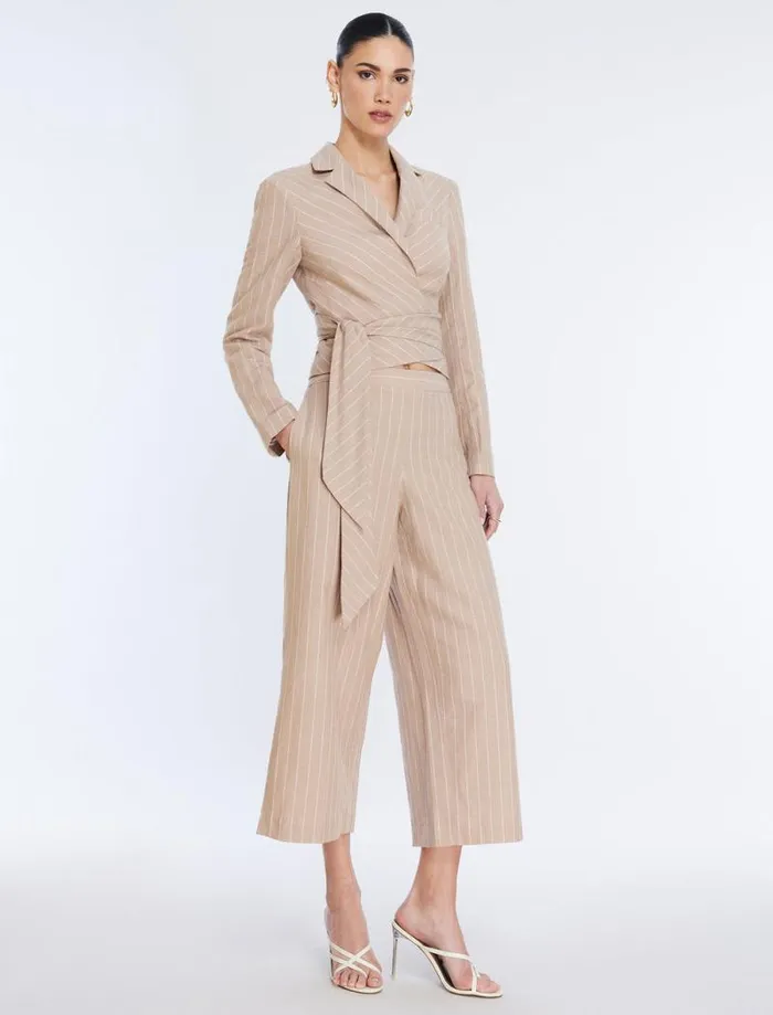 Women FrontTie Jacket Khakiwhite BCBG Suiting Women FrontTie Jacket Khakiwhite BCBG Suiting