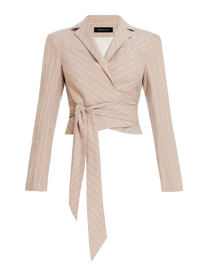 Women FrontTie Jacket Khakiwhite BCBG Suiting Women FrontTie Jacket Khakiwhite BCBG Suiting