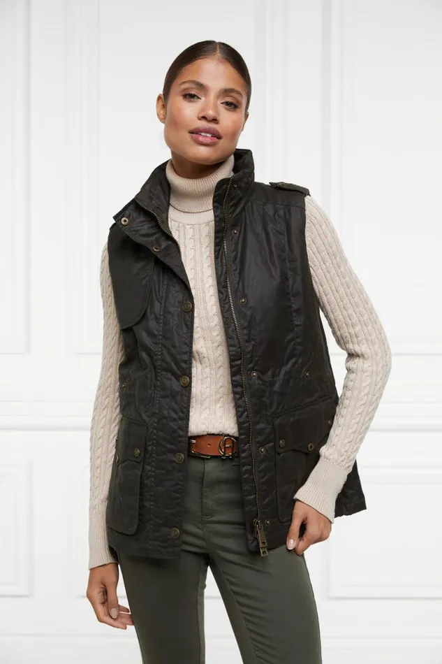 Women Gilets Holland Cooper Alma Wax Gilet Dark Olive Women Gilets Holland Cooper Alma Wax Gilet Dark Olive