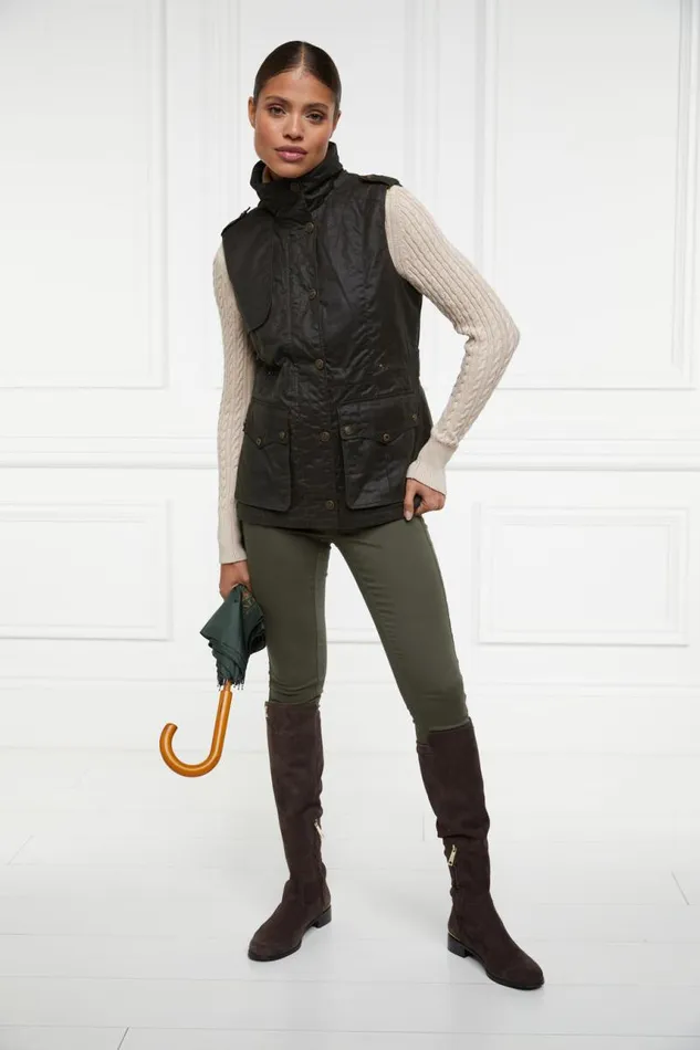 Women Gilets Holland Cooper Alma Wax Gilet Dark Olive Women Gilets Holland Cooper Alma Wax Gilet Dark Olive