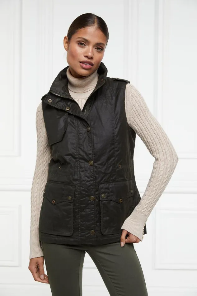 Women Gilets Holland Cooper Alma Wax Gilet Dark Olive Women Gilets Holland Cooper Alma Wax Gilet Dark Olive
