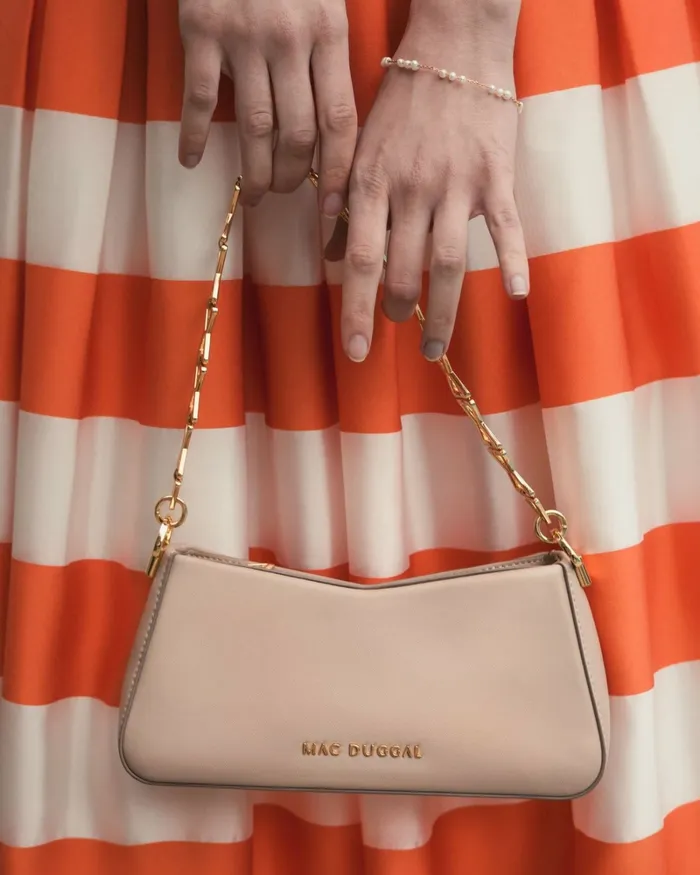 Women Gold Strap Small Taupe Nappa Leather Shoulder Bag 8211 FINAL SALE Taupe Shoulder Bags Mac Duggal