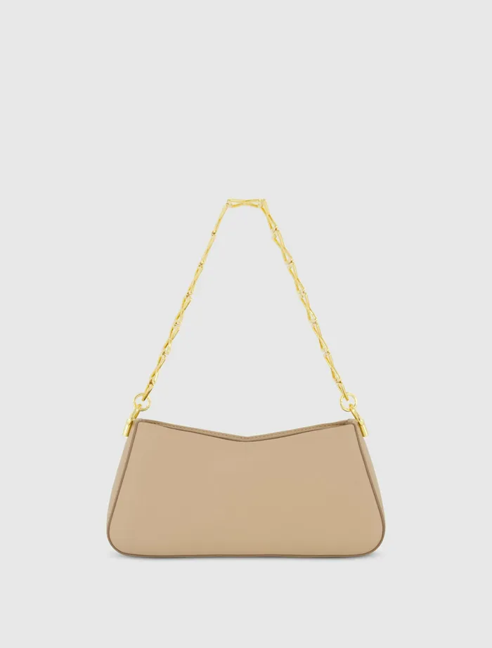 Women Gold Strap Small Taupe Nappa Leather Shoulder Bag 8211 FINAL SALE Taupe Shoulder Bags Mac Duggal