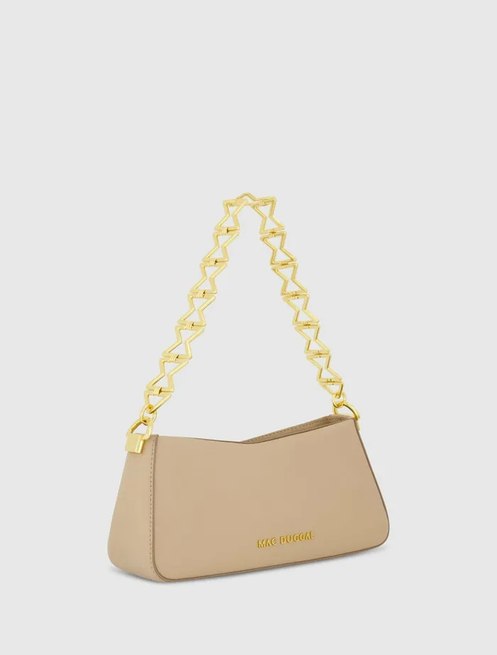 Women Gold Strap Small Taupe Nappa Leather Shoulder Bag 8211 FINAL SALE Taupe Shoulder Bags Mac Duggal