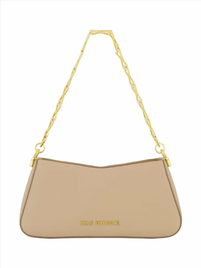 Women Gold Strap Small Taupe Nappa Leather Shoulder Bag 8211 FINAL SALE Taupe Shoulder Bags Mac Duggal
