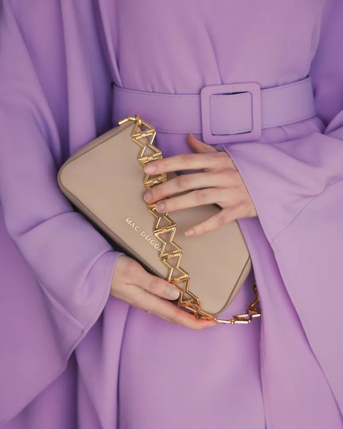 Women Gold Strap Small Taupe Nappa Leather Shoulder Bag 8211 FINAL SALE Taupe Shoulder Bags Mac Duggal