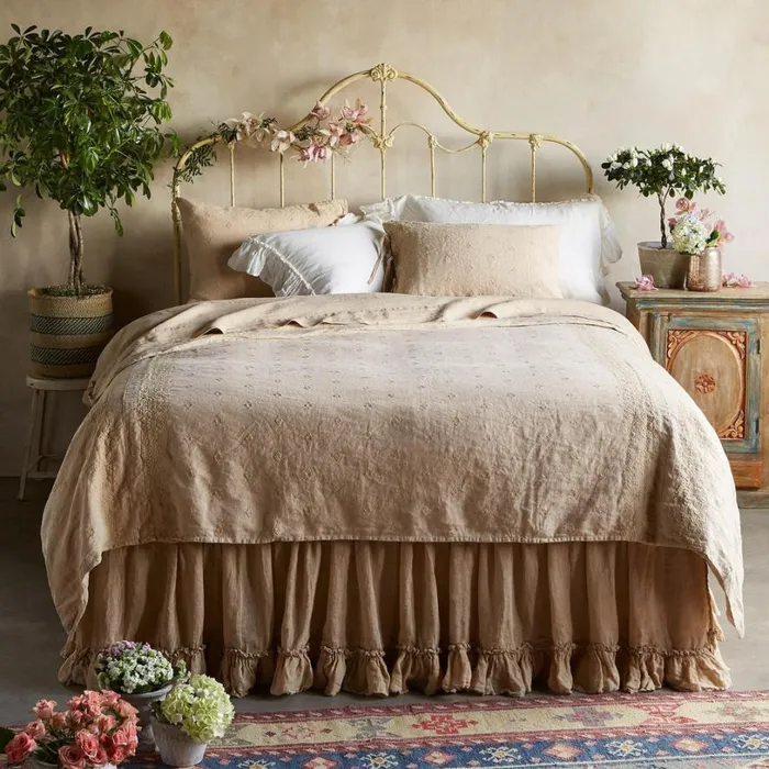 Women Gossamer Linen Embroidery Duvet Midnight Sundance Catalog Bedding and Bath