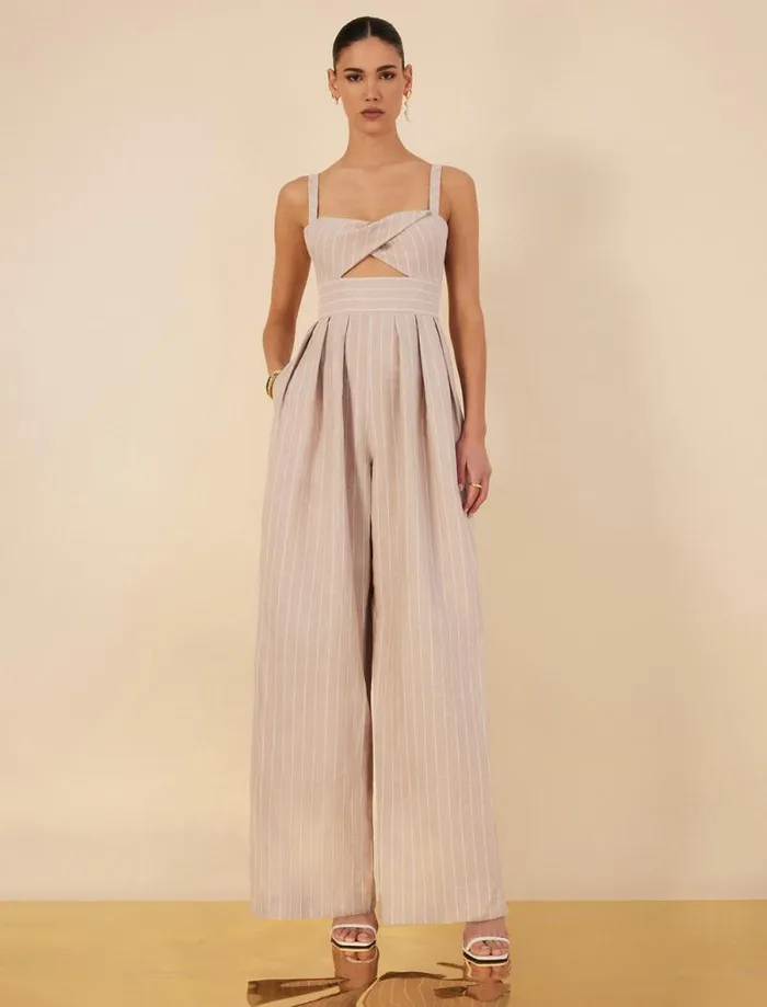 Women Hadie Linen Keyhole Jumpsuit Khakiwhite BCBG Jumpsuits and Rompers Women Hadie Linen Keyhole Jumpsuit Khakiwhite BCBG Jumpsuits and Rompers
