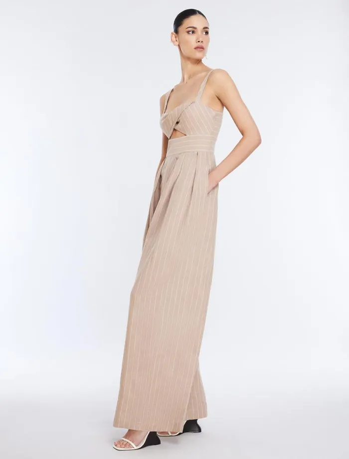 Women Hadie Linen Keyhole Jumpsuit Khakiwhite BCBG Jumpsuits and Rompers Women Hadie Linen Keyhole Jumpsuit Khakiwhite BCBG Jumpsuits and Rompers