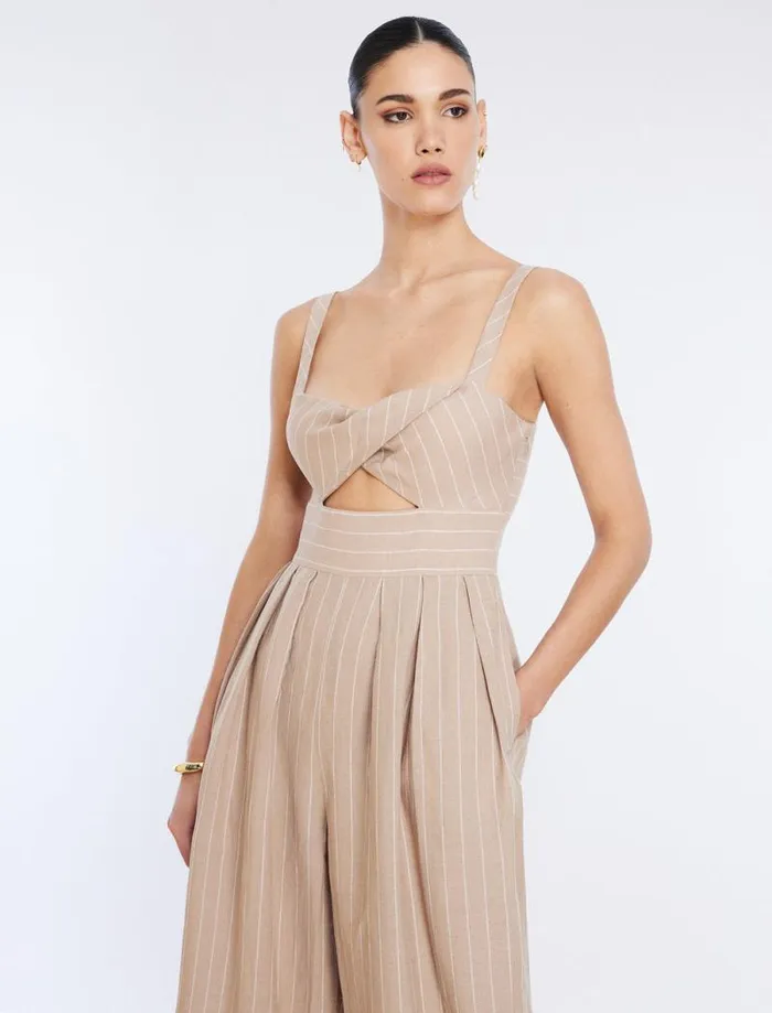 Women Hadie Linen Keyhole Jumpsuit Khakiwhite BCBG Jumpsuits and Rompers Women Hadie Linen Keyhole Jumpsuit Khakiwhite BCBG Jumpsuits and Rompers