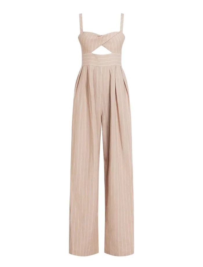 Women Hadie Linen Keyhole Jumpsuit Khakiwhite BCBG Jumpsuits and Rompers Women Hadie Linen Keyhole Jumpsuit Khakiwhite BCBG Jumpsuits and Rompers