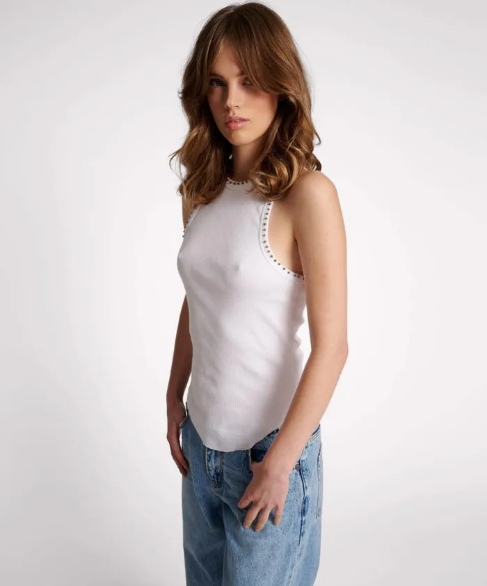 Women HAND BEADED RAMONE RIB TANK One Teaspoon Tops Women HAND BEADED RAMONE RIB TANK One Teaspoon Tops