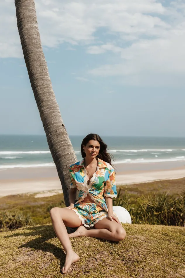 Women Harriet Button Down Top Malta Print Matching Sets Petal and Pup