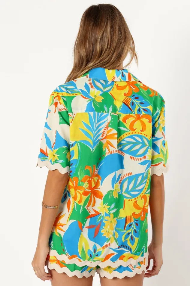 Women Harriet Button Down Top Malta Print Matching Sets Petal and Pup