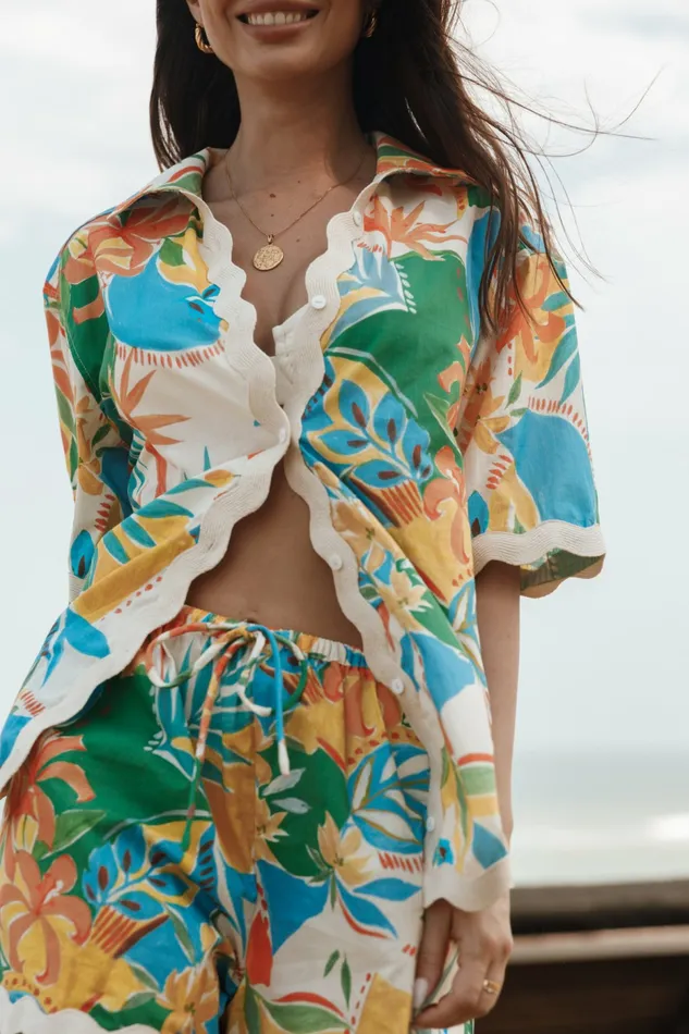 Women Harriet Button Down Top Malta Print Matching Sets Petal and Pup