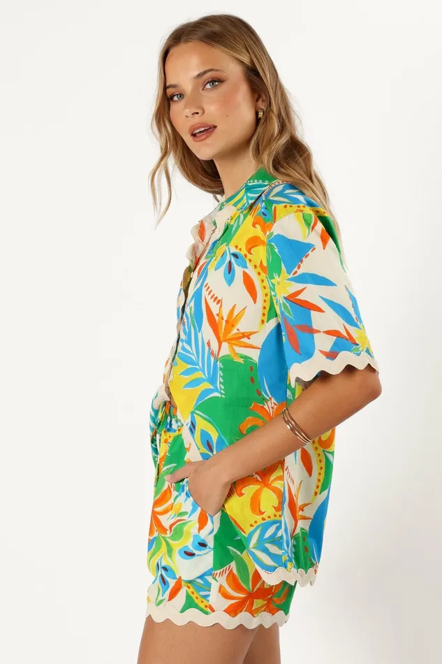 Women Harriet Button Down Top Malta Print Matching Sets Petal and Pup