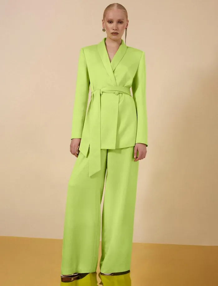Women Harrison WideLeg Satin Trouser Lime Punch BCBG Bottoms