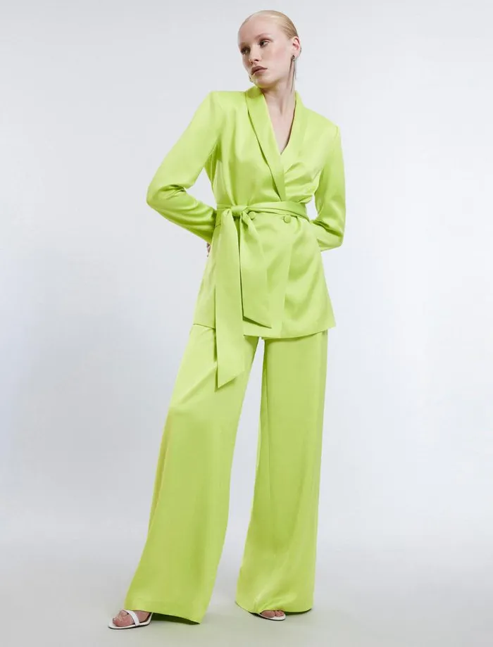 Women Harrison WideLeg Satin Trouser Lime Punch BCBG Bottoms Women Harrison WideLeg Satin Trouser Lime Punch BCBG Bottoms