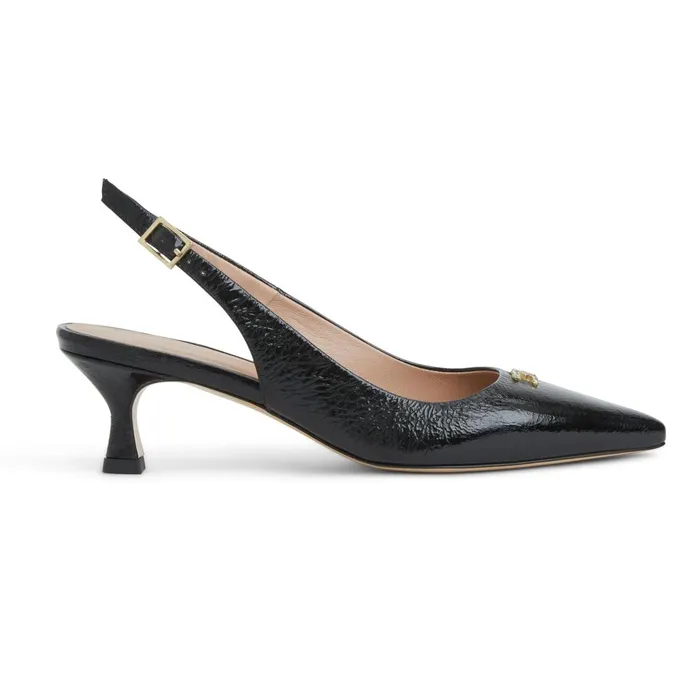 Women Heels Bruno Magli FIONA Slingback Pump BLACK CRINKLE PATENT