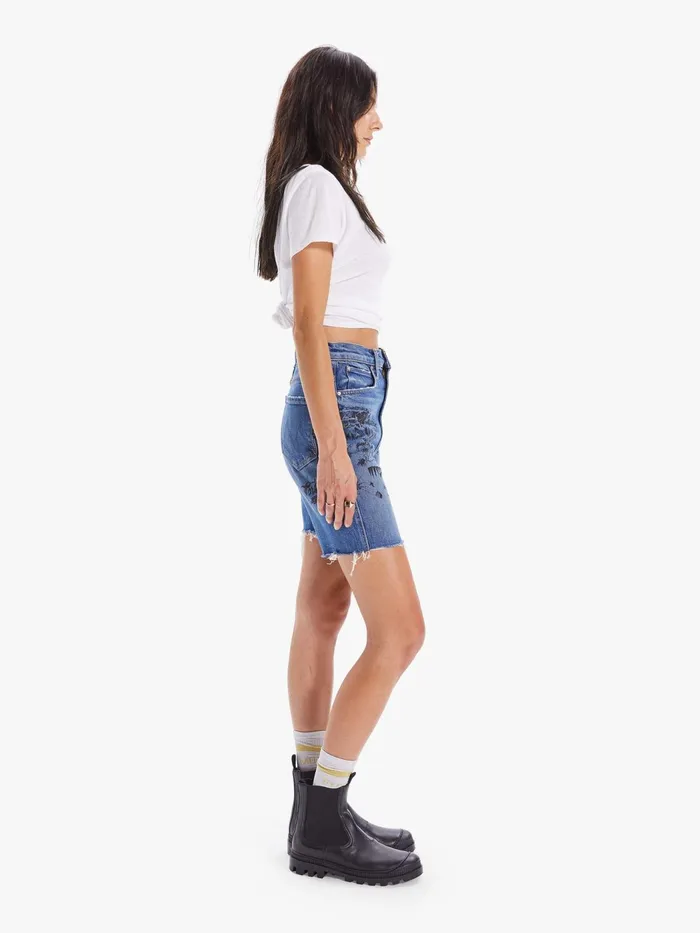 Women High Rise Mother Denim High Waisted Smokin039 Short Fray Blue