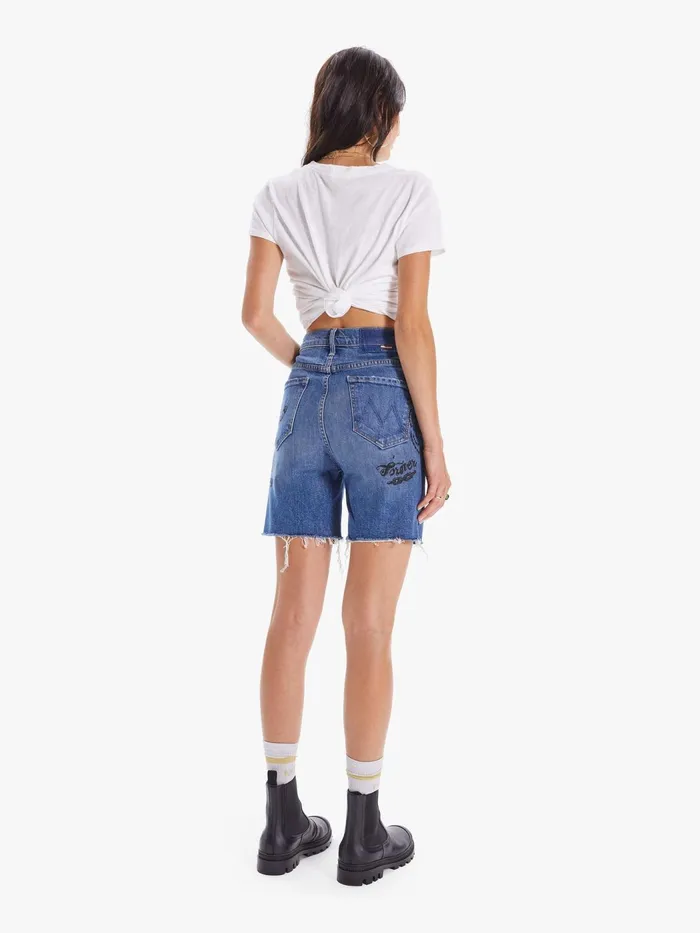 Women High Rise Mother Denim High Waisted Smokin039 Short Fray Blue