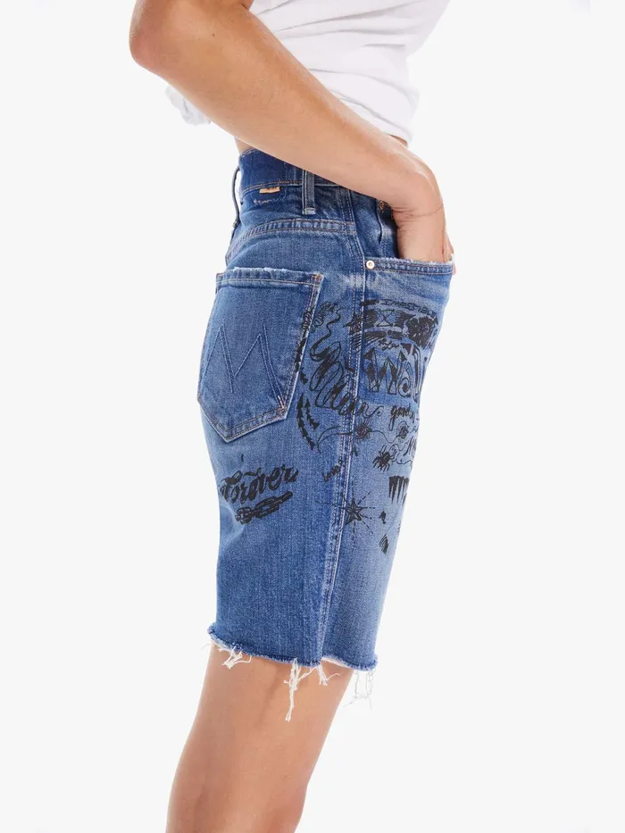 Women High Rise Mother Denim High Waisted Smokin039 Short Fray Blue
