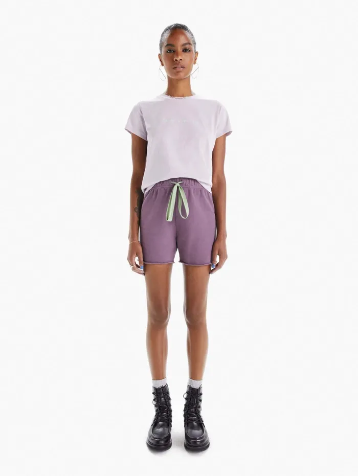 Women High Rise Mother Denim The Bender Short Fray Purple
