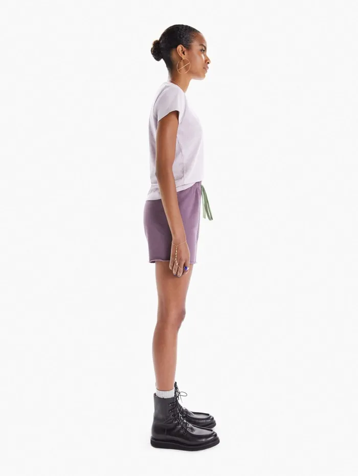 Women High Rise Mother Denim The Bender Short Fray Purple