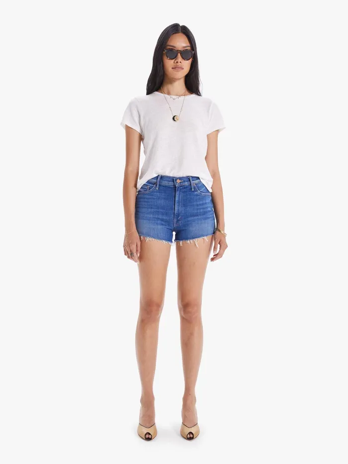 Women High Rise Mother Denim The Easy Does It Short Medium Blue