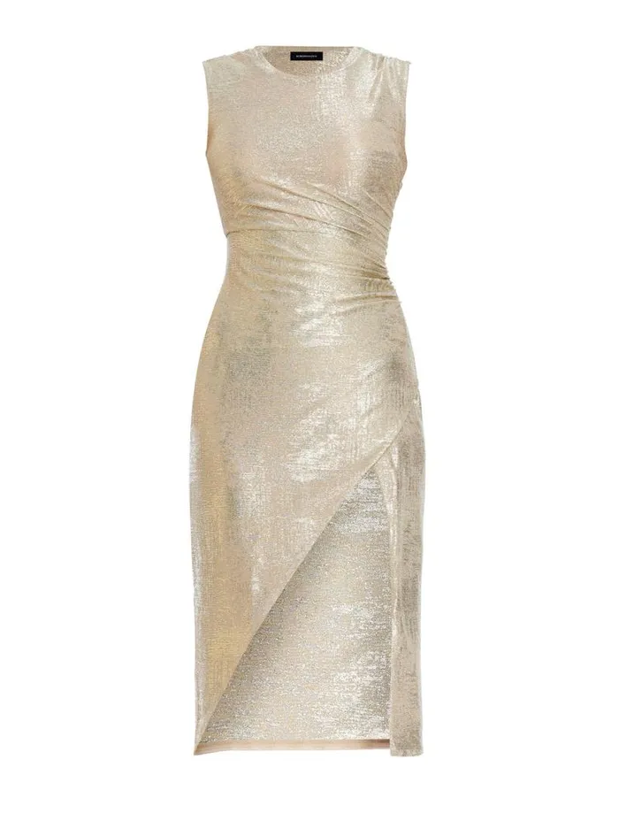 Women Ilaria Sleeveless Metallic Midi Dress Gold BCBG Dresses Women Ilaria Sleeveless Metallic Midi Dress Gold BCBG Dresses