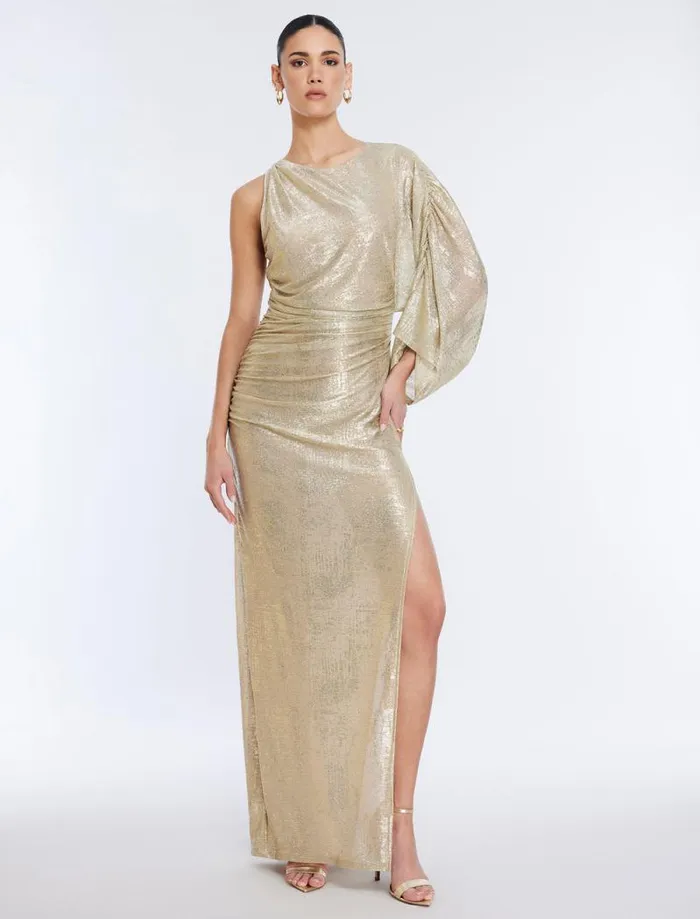 Women Ilona Metallic Evening Gown Gold BCBG Dresses