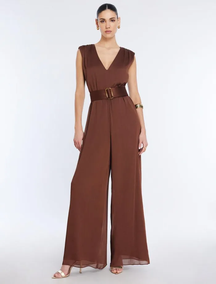 Women Imogen Belted Jumpsuit Chocolate BCBG Jumpsuits and Rompers Women Imogen Belted Jumpsuit Chocolate BCBG Jumpsuits and Rompers