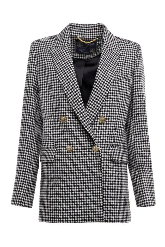 Women In Stock Tailoring Holland Cooper Belgravia Blazer Black and White Puppy Tooth
