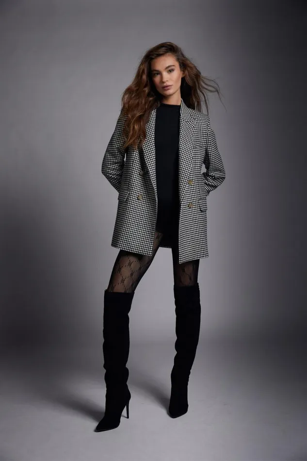 Women In Stock Tailoring Holland Cooper Belgravia Blazer Black and White Puppy Tooth
