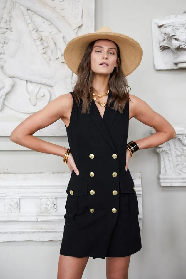 Women In Stock Tailoring Holland Cooper Chelsea Dress Black Linen