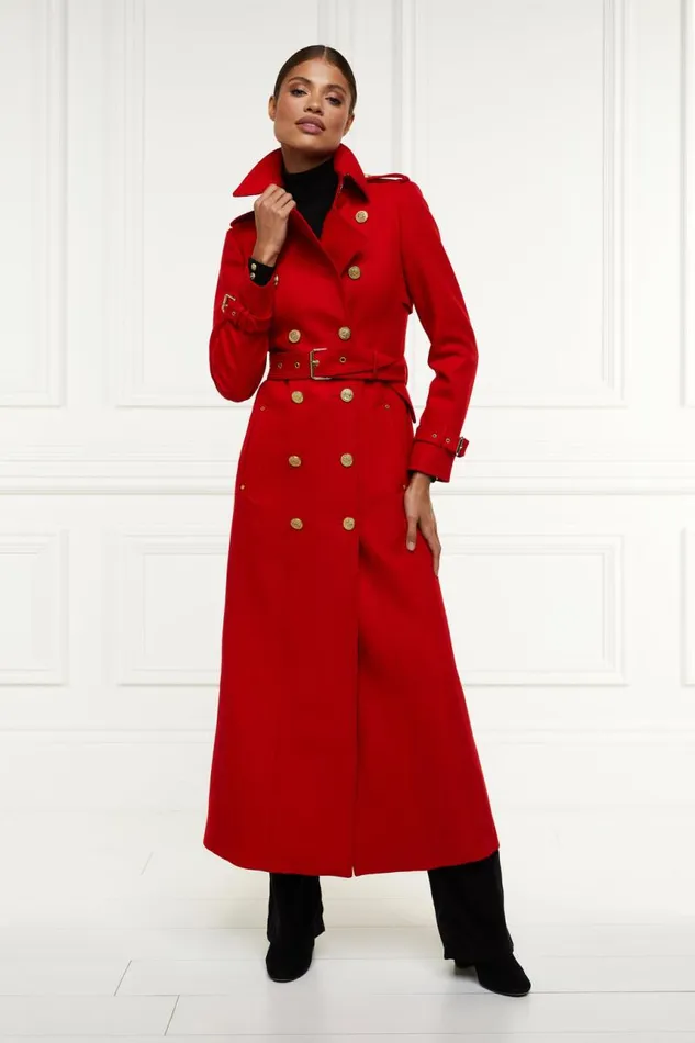 Women In Stock Tailoring Holland Cooper Full Length Marlborough Trench Coat Red Barathea