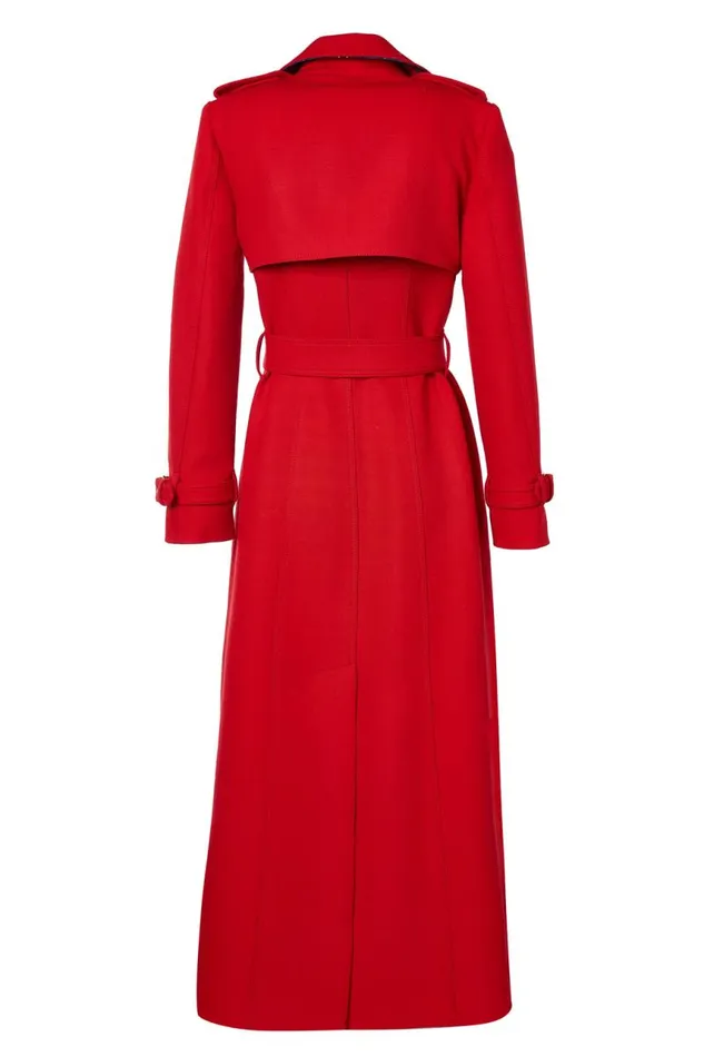 Women In Stock Tailoring Holland Cooper Full Length Marlborough Trench Coat Red Barathea