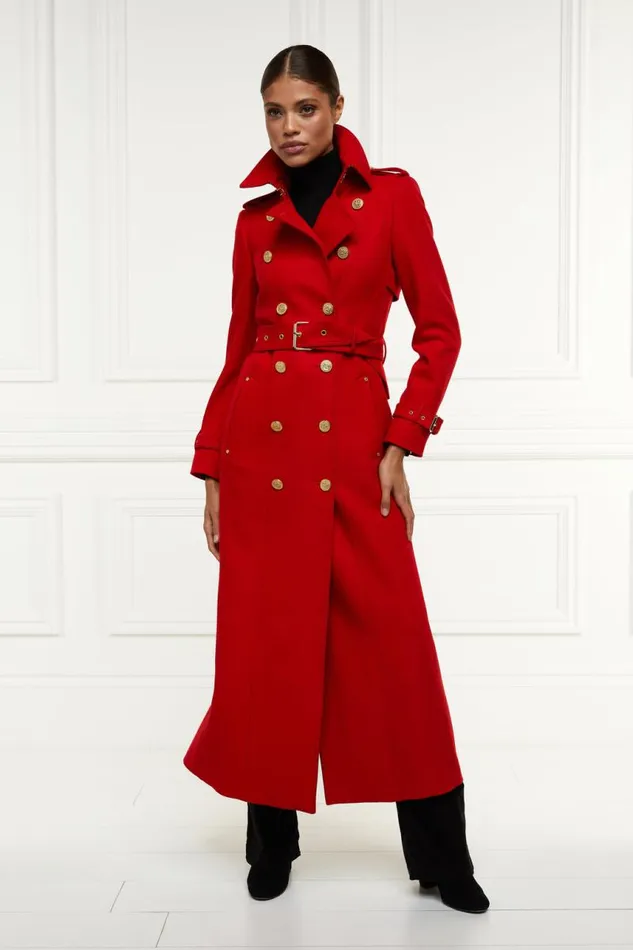 Women In Stock Tailoring Holland Cooper Full Length Marlborough Trench Coat Red Barathea