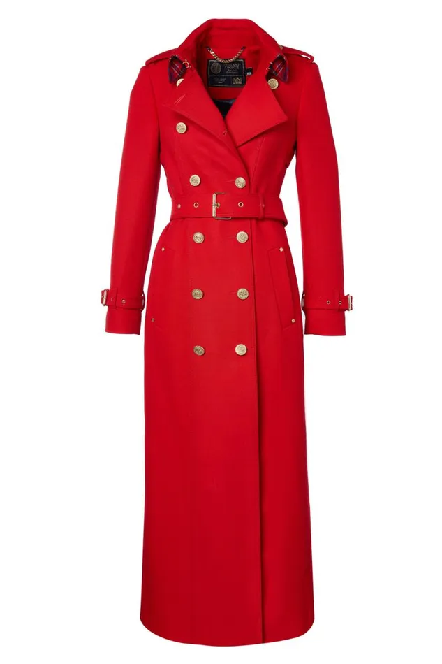 Women In Stock Tailoring Holland Cooper Full Length Marlborough Trench Coat Red Barathea