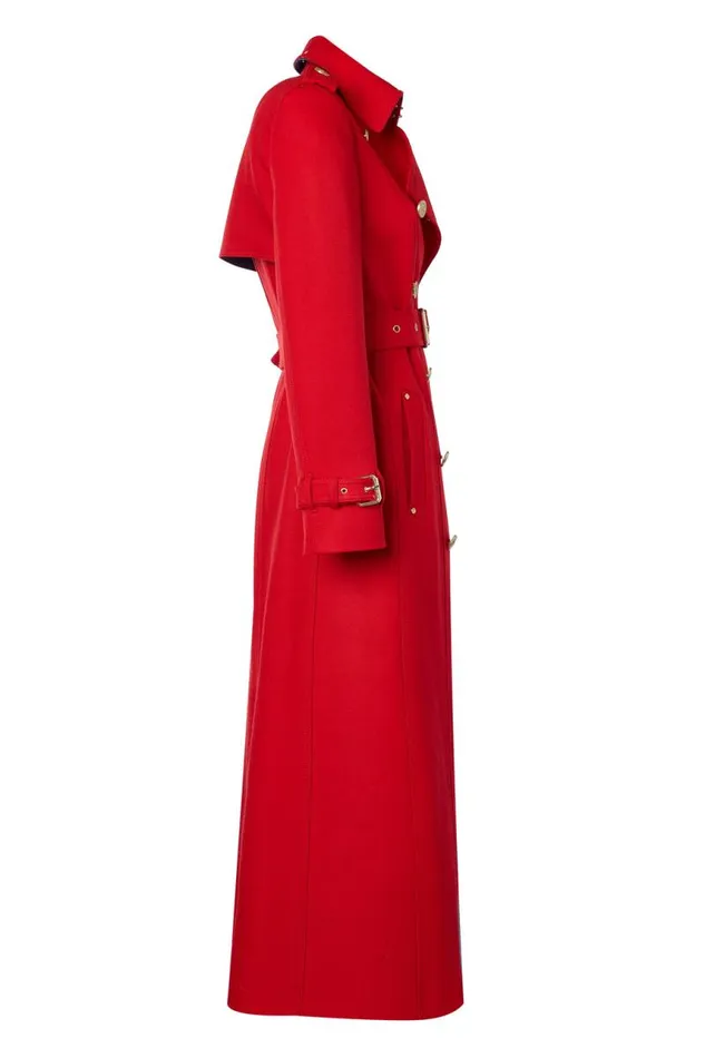 Women In Stock Tailoring Holland Cooper Full Length Marlborough Trench Coat Red Barathea