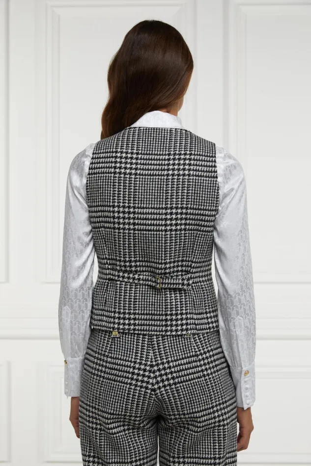 Women In Stock Tailoring Holland Cooper Hampton Waistcoat Large Scale Prince Of Wales Mono