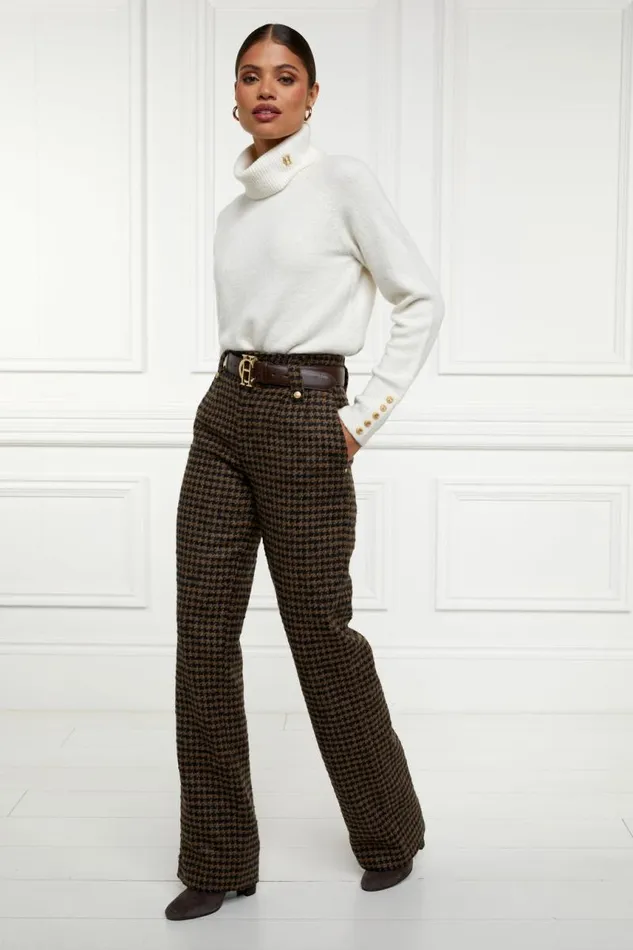 Women In Stock Tailoring Holland Cooper High Waisted Straight Trouser Chocolate Houndstooth Women In Stock Tailoring Holland Cooper High Waisted Straight Trouser Chocolate Houndstooth
