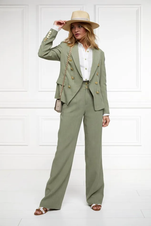 Women In Stock Tailoring Holland Cooper High Waisted Straight Trouser Sage Linen Women In Stock Tailoring Holland Cooper High Waisted Straight Trouser Sage Linen