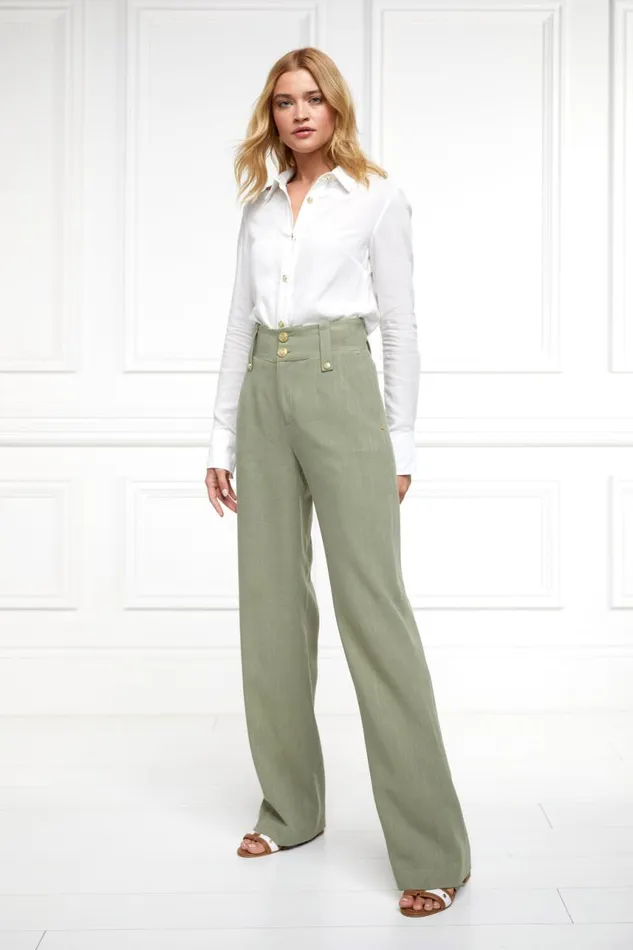Women In Stock Tailoring Holland Cooper High Waisted Straight Trouser Sage Linen Women In Stock Tailoring Holland Cooper High Waisted Straight Trouser Sage Linen