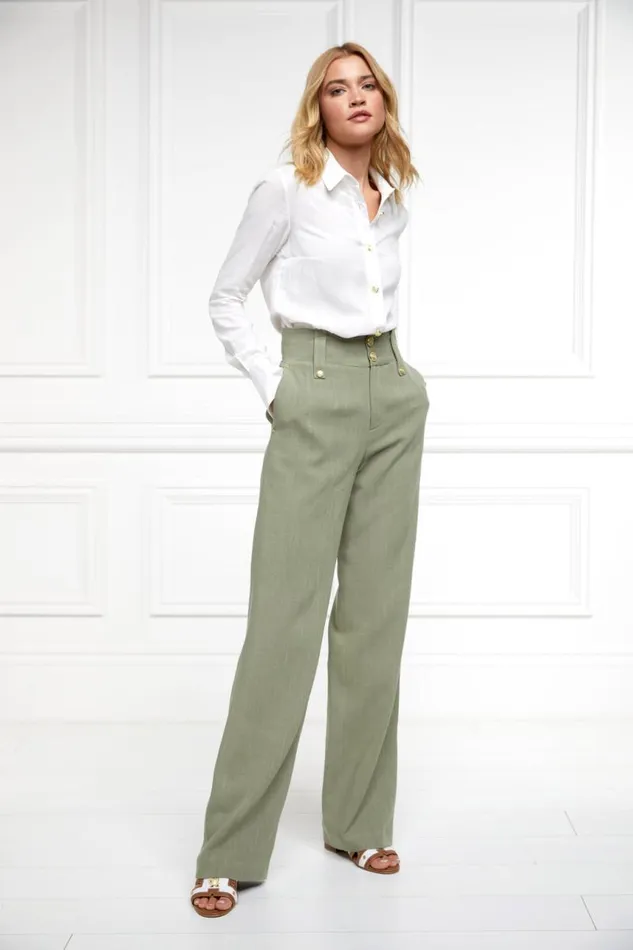Women In Stock Tailoring Holland Cooper High Waisted Straight Trouser Sage Linen Women In Stock Tailoring Holland Cooper High Waisted Straight Trouser Sage Linen